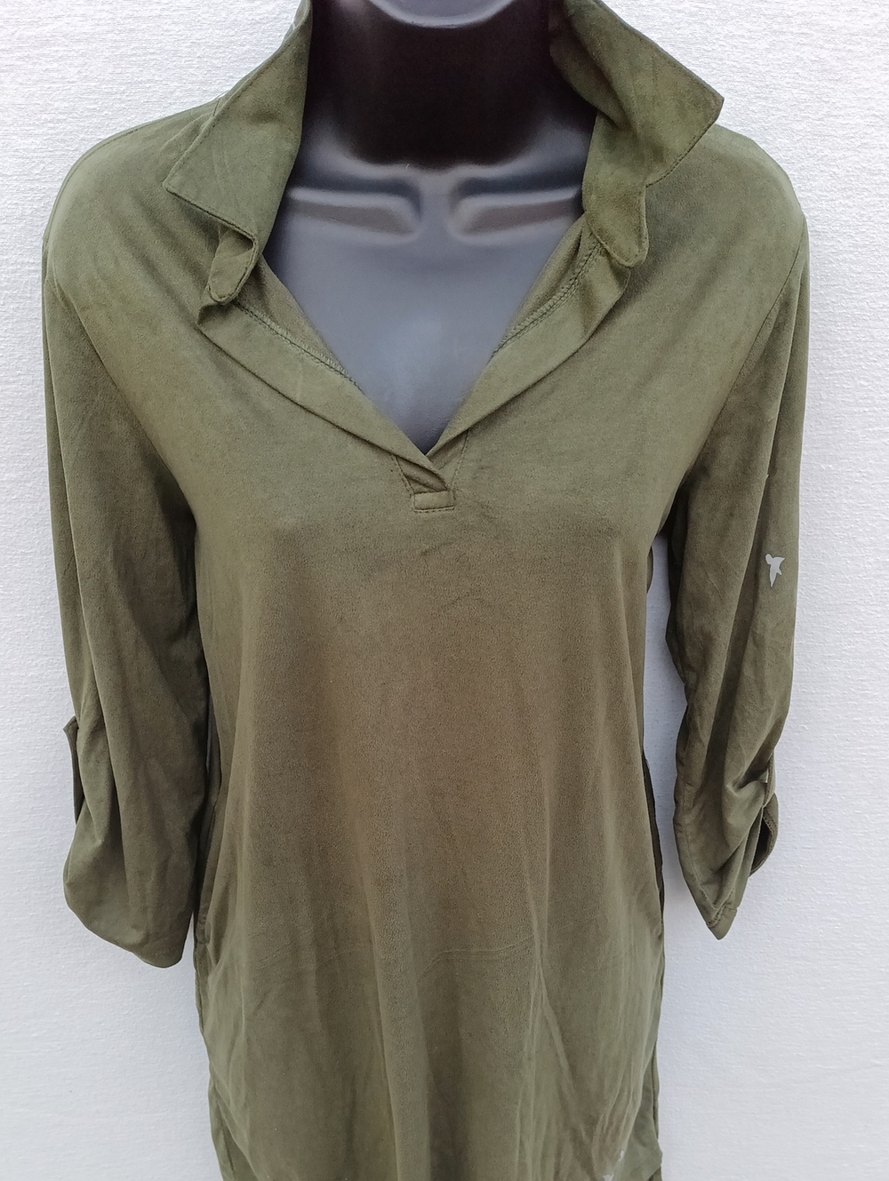 Olive Green Women's Collared V-Neck Tunic Top
